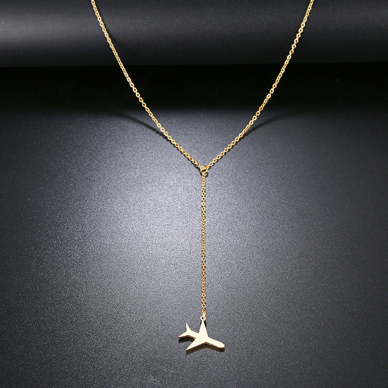 Gold Tone Airplane Pendant Necklace 18 Silver Tone Chain -  UK