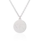 Silver Round Pendant World Map Necklace - Globe Traveler Store