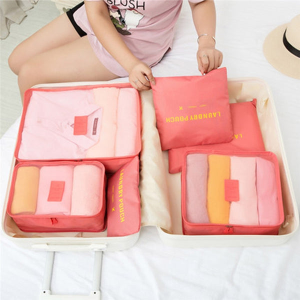 6pcs/set Travel Luggage Clothes Sorting Storage Bags With Independent Shoe  Bag, Cosmetic Bag And Cube Packing Organizer